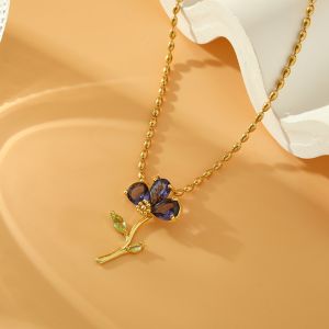 18K Gold Plated Sweet Flower Zircon Pendant Necklace