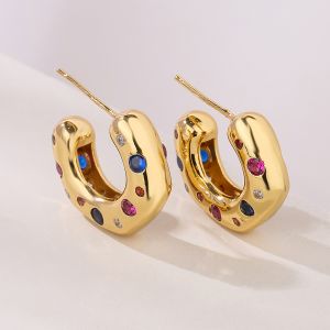 C Shape Zircon 18k Gold Plated Ear Studs