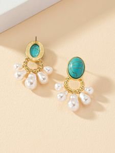 Pearls Turquoise Drop Earrings