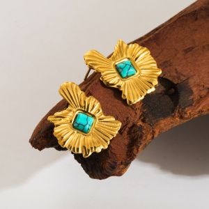 Turquoise 18k Gold Plated Ear Studs