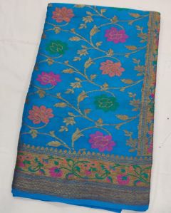 Turquoise Banarasi Georgette Saree