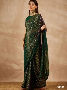 Green Georgette Sequence Saree