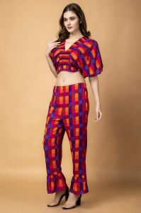 LADIES RAYON CHECK CO ORD SET