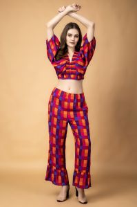 LADIES RAYON CHECK CO ORD SET