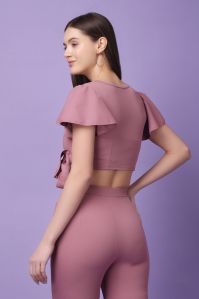LADIES TWILL PINK CROP TOP
