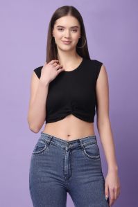 LADIES BLACK RIBBED TOP