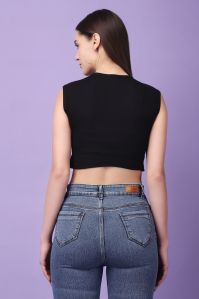 LADIES BLACK RIBBED TOP