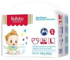 Nubaby Diapers, Large (L), 76 Count, 9-14 kg jumbo up to 12 hours absorption, leakage Protection, D