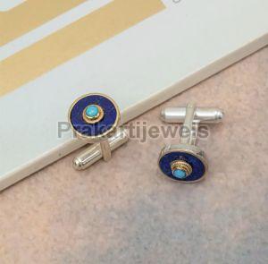 Lapis Turquoise Silver Gold Plated Cufflinks