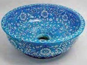 15 Inch x 7 Inch Blue Pottery Wash Basin