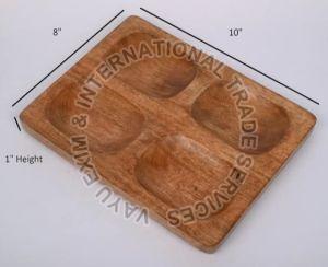 4 Compartments Wooden Serving Tray
