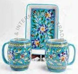 Blue Pottery Beer Mug with Tray