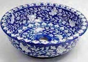 15 Inch x 7 Inch Blue Pottery Wash Basin