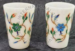 White Marble Inlay Glass