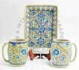 Blue Pottery Beer Mug with Tray