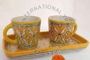 Blue Pottery Tea Cup with Tray