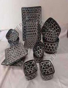42 Pcs Blue Pottery Dinner Set