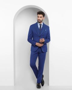 Blue Formal Mens Three Piece Coat Pant
