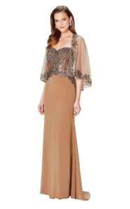 Caramel Satin Sweetheart Neckline beaded Embroidery Partywear Gown