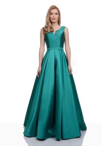 Green Satin A Line Sleeveless Partywear Gown