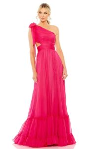 Hot Pink Satin One Shoulder Partywear Gown