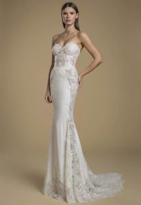 Off the Shoulder White Satin Lace Bridal Wedding Gown