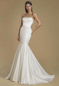 White Satin Strapeless Mermaid Wedding Gown