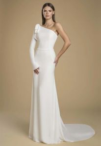 White Solid Satin Long Straight Wedding Gown