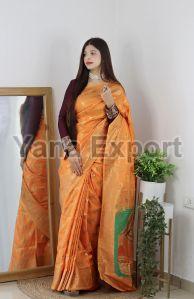 1100 Orange Zari Silk Sarees