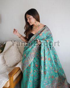 Turquoise Blue Kashmiri Sarees