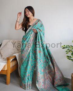 Turquoise Blue Kashmiri Sarees