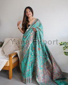 Turquoise Blue Kashmiri Sarees