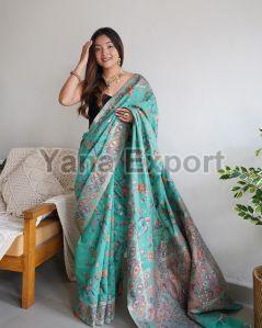Turquoise Blue Kashmiri Sarees