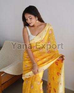 Yellow Lakhnavi Sarees