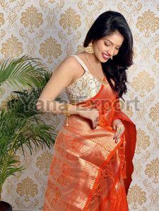 1100-A Orange Zari Silk Sarees