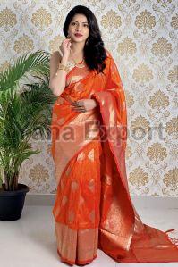 1100-A Orange Zari Silk Sarees