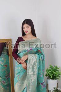 Turquoise Blue Organza Sarees