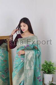 Turquoise Blue Organza Sarees