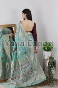 Turquoise Blue Organza Sarees