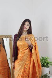 1100 Orange Zari Silk Sarees