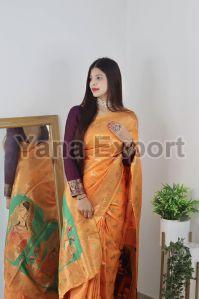 1100 Orange Zari Silk Sarees