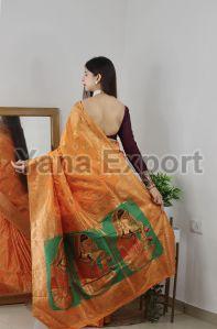 1100 Orange Zari Silk Sarees