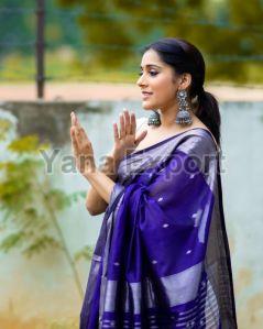 111 Dark Blue Lichi Silk Sarees
