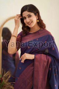 111 Navy Blue Lichi Silk Sarees