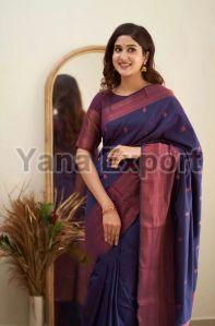 111 Navy Blue Lichi Silk Sarees