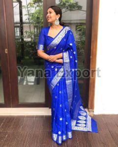 111 Royal Blue Lichi Silk Sarees