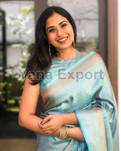 111 Sky Blue Lichi Silk Sarees