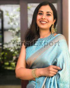 111 Sky Blue Lichi Silk Sarees