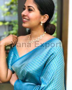 111 Turquoise Blue Lichi Silk Sarees