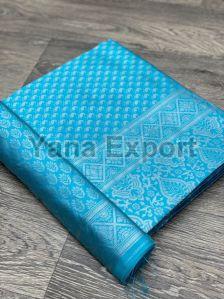 111 Turquoise Blue Lichi Silk Sarees
